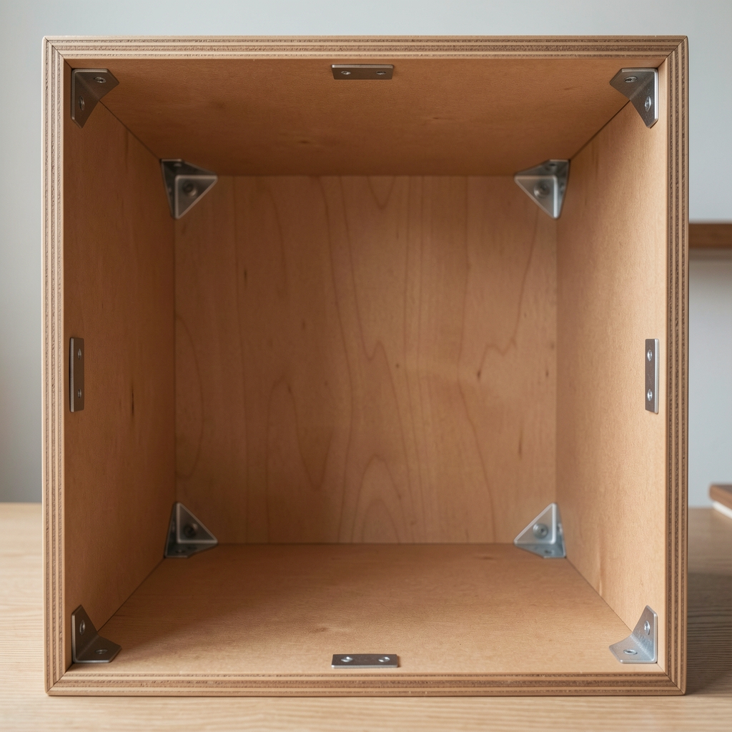 Interior de una caja para libros mostrando el espacio útil y refuerzos en las esquinas